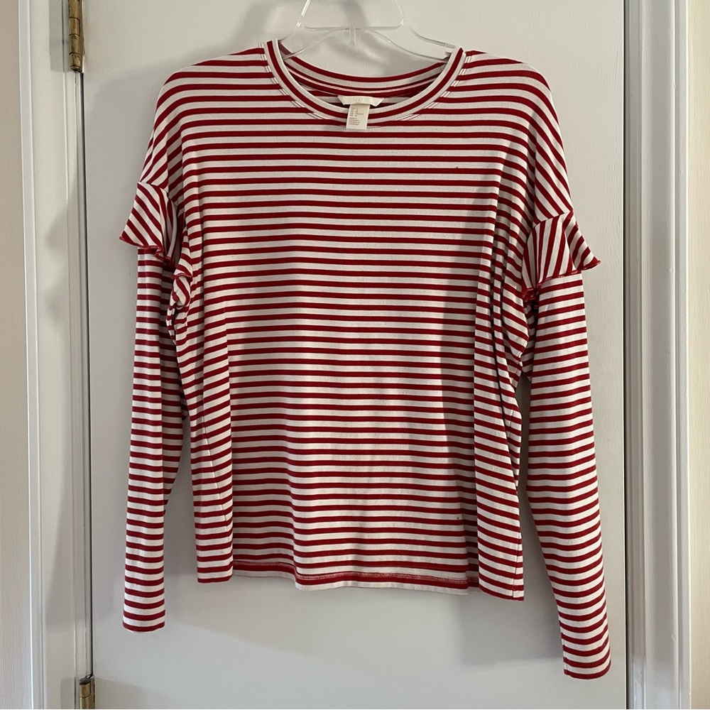 H&M Striped Ruffle Long Sleeve Top